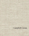 Textured beige fabric swatch with 'Campbell Cream' label in St. Albert