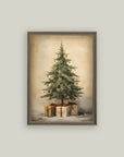 Christmas Tree + Gifts Vintage Print
