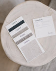 fabric swatches on a deco table
