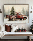 Frosty Red Truck Vintage Print