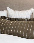 Ruffle Lumbar Embroidered Pillow | Dark Olive