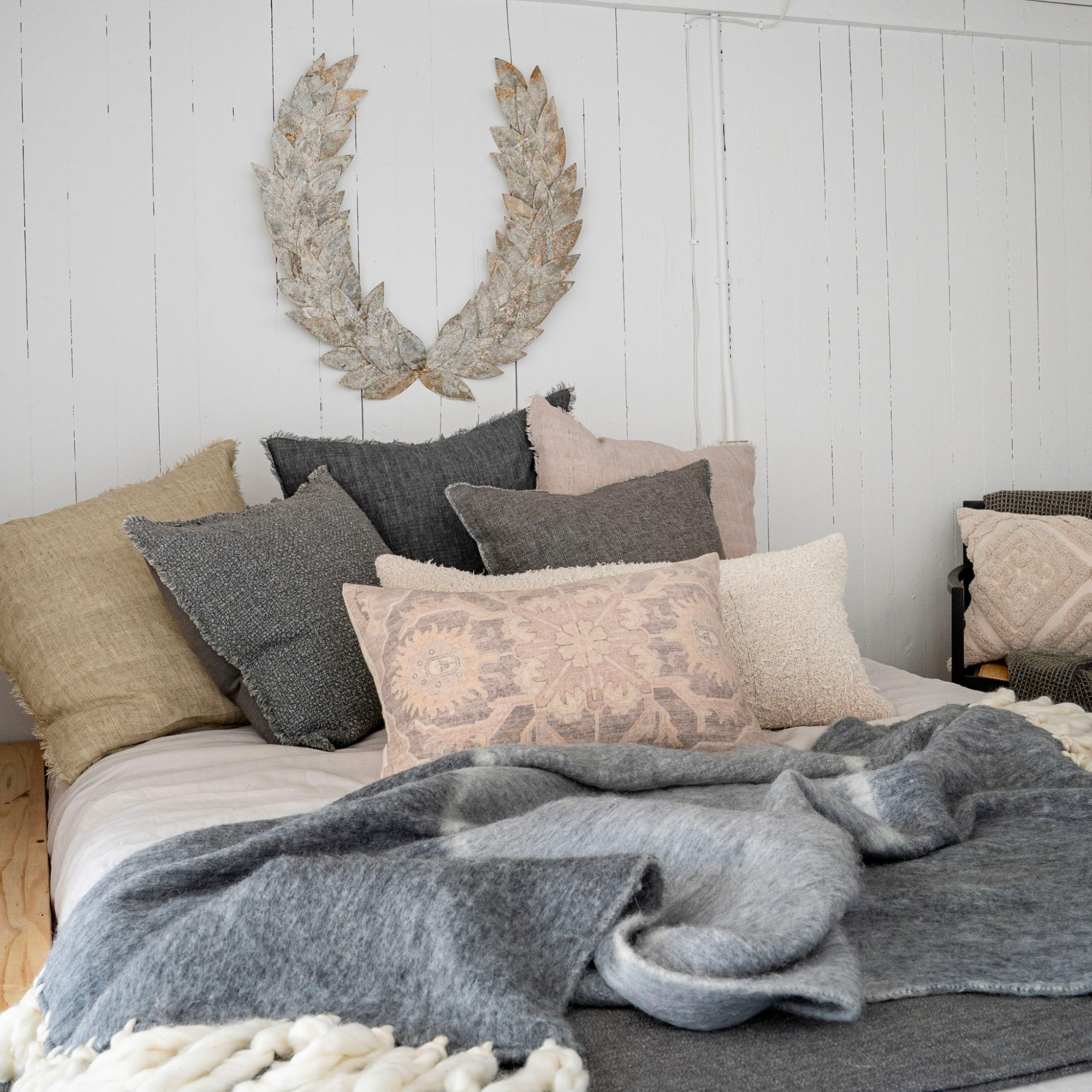 Grey throw sales pillows for bed