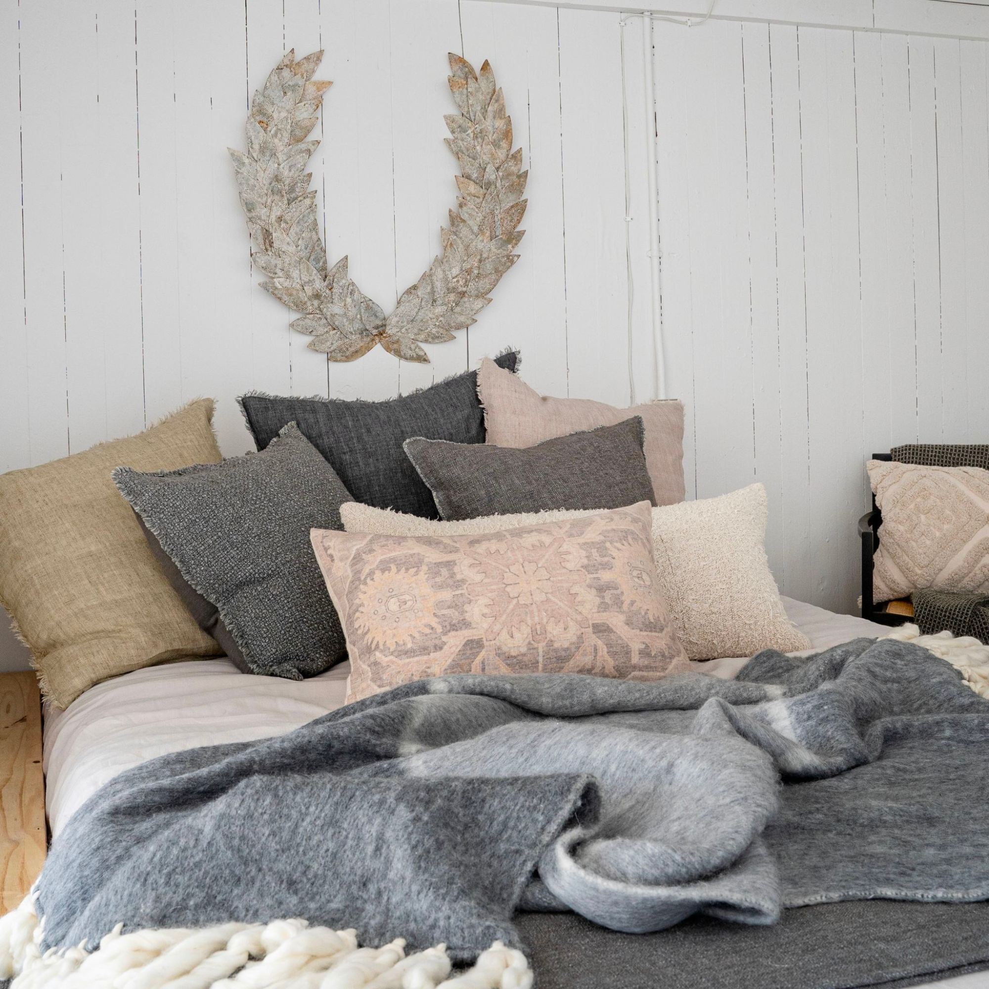 Grey throw clearance pillows for bed