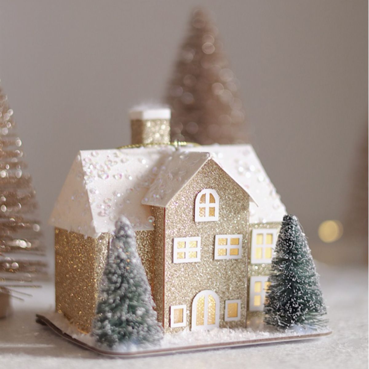 Glitter LED House Ornament