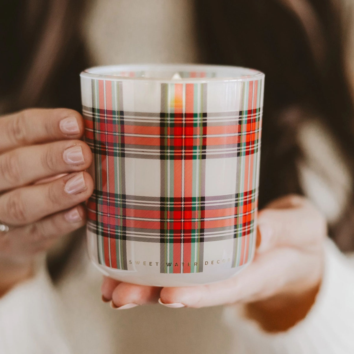 Happy Holidays Plaid Jar Candle