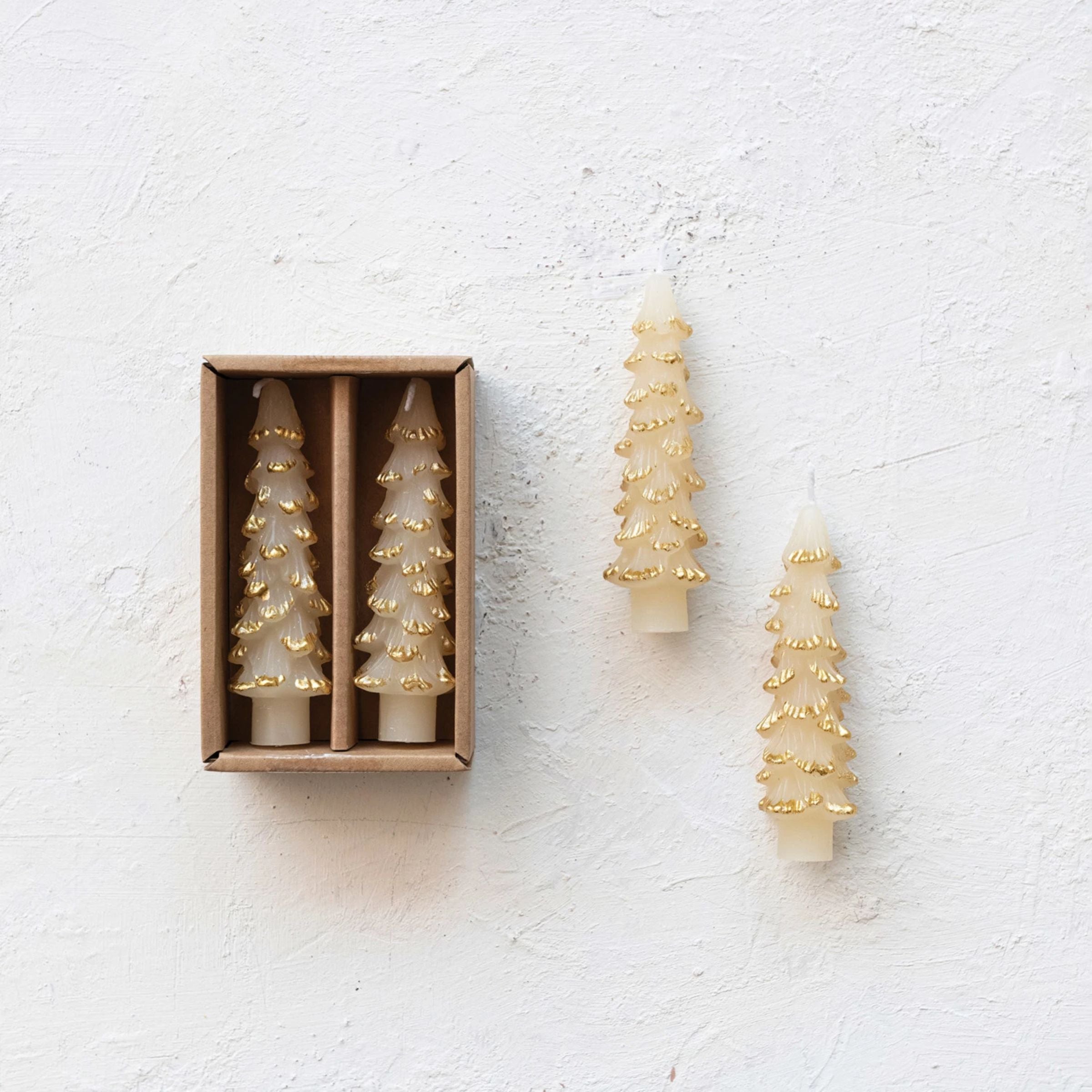 Tree Tapered Candle | Eggnog + Gold