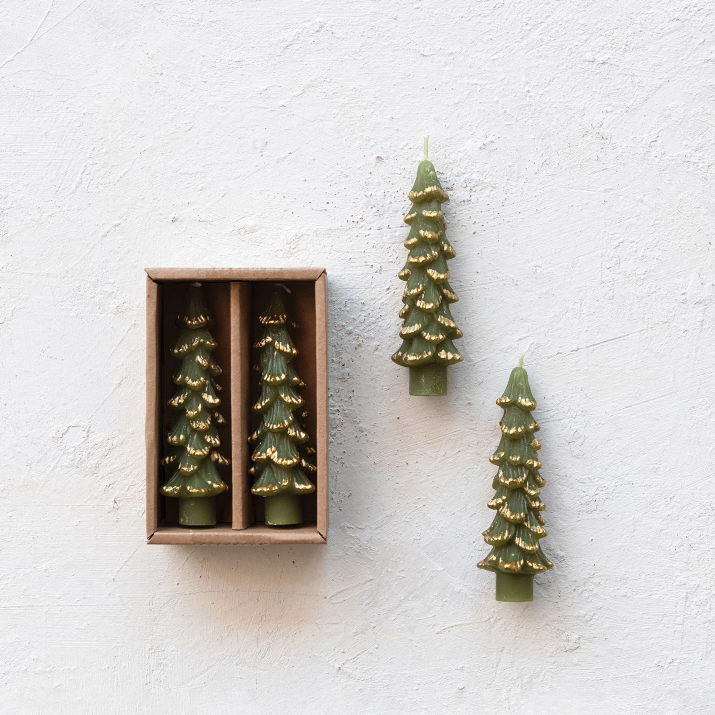 Tree Tapered Candle | Evergreen + Gold