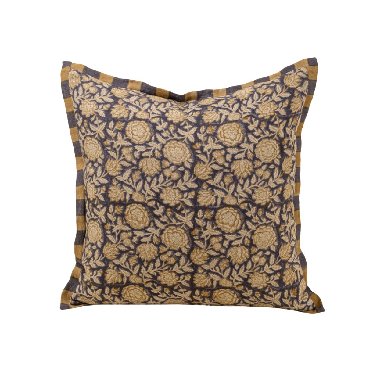Floral &amp; Stripe Block Print Linen Pillow