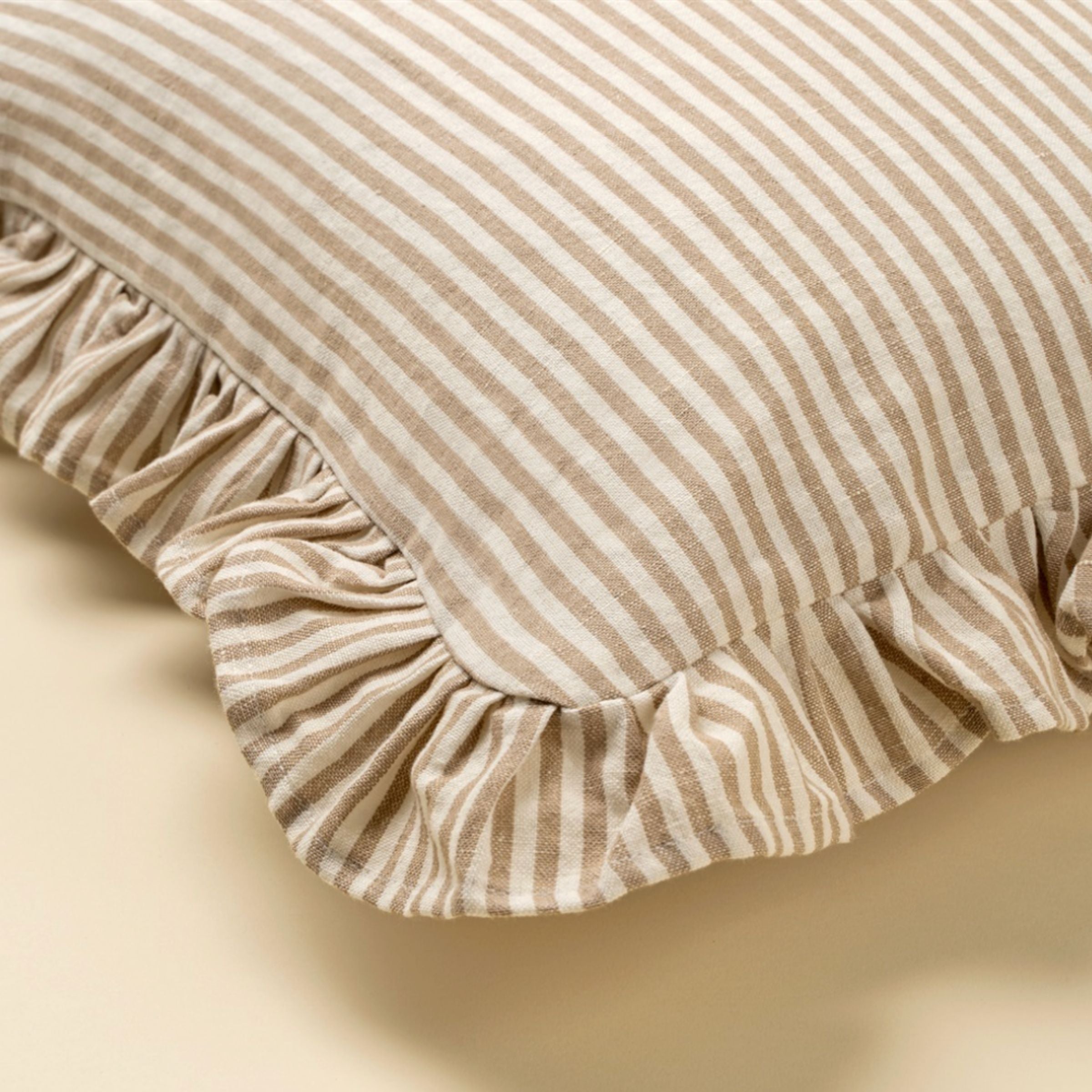 Ruffle Thin Stripe Pillow | Beige