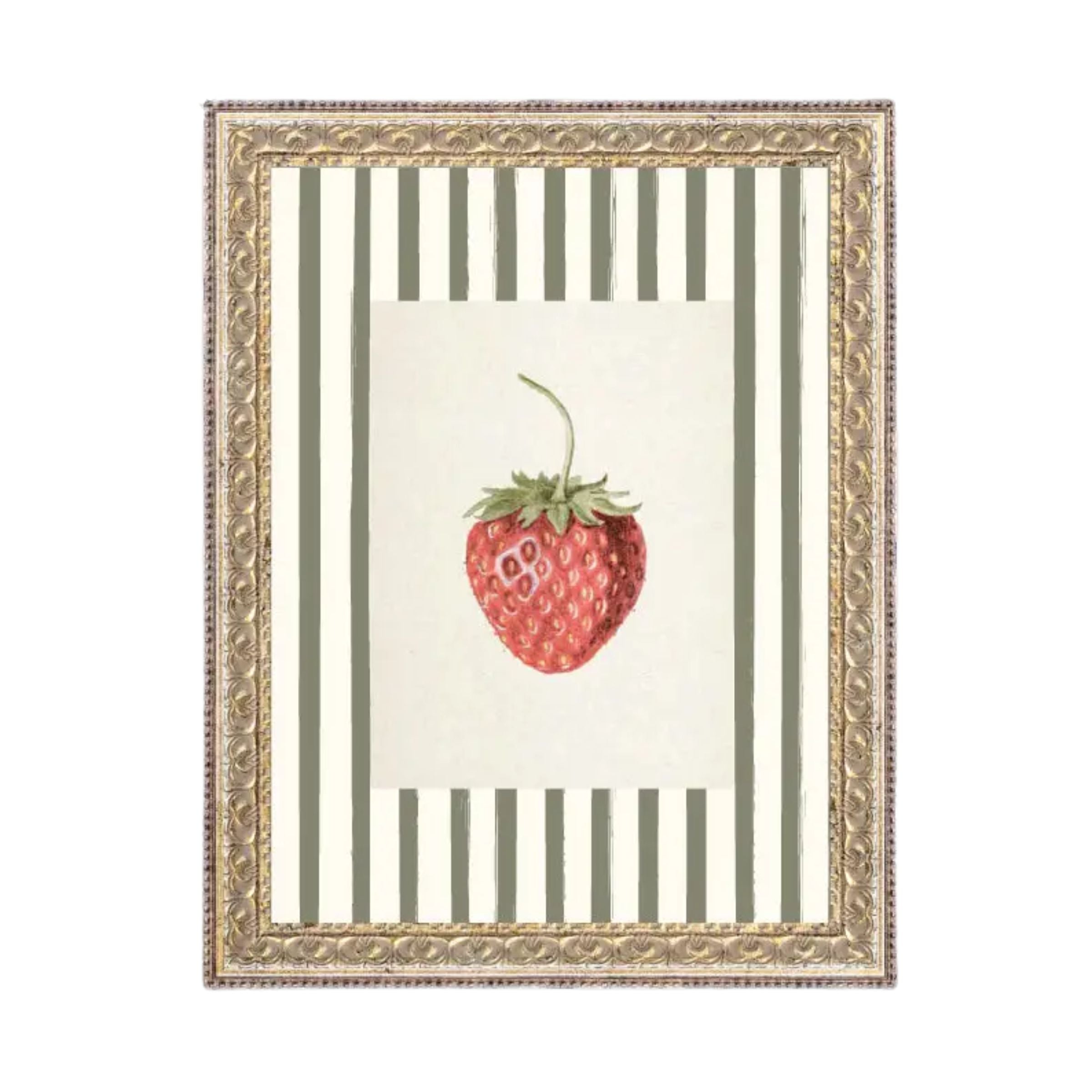 Strawberries On Stripes Framed Antique Art