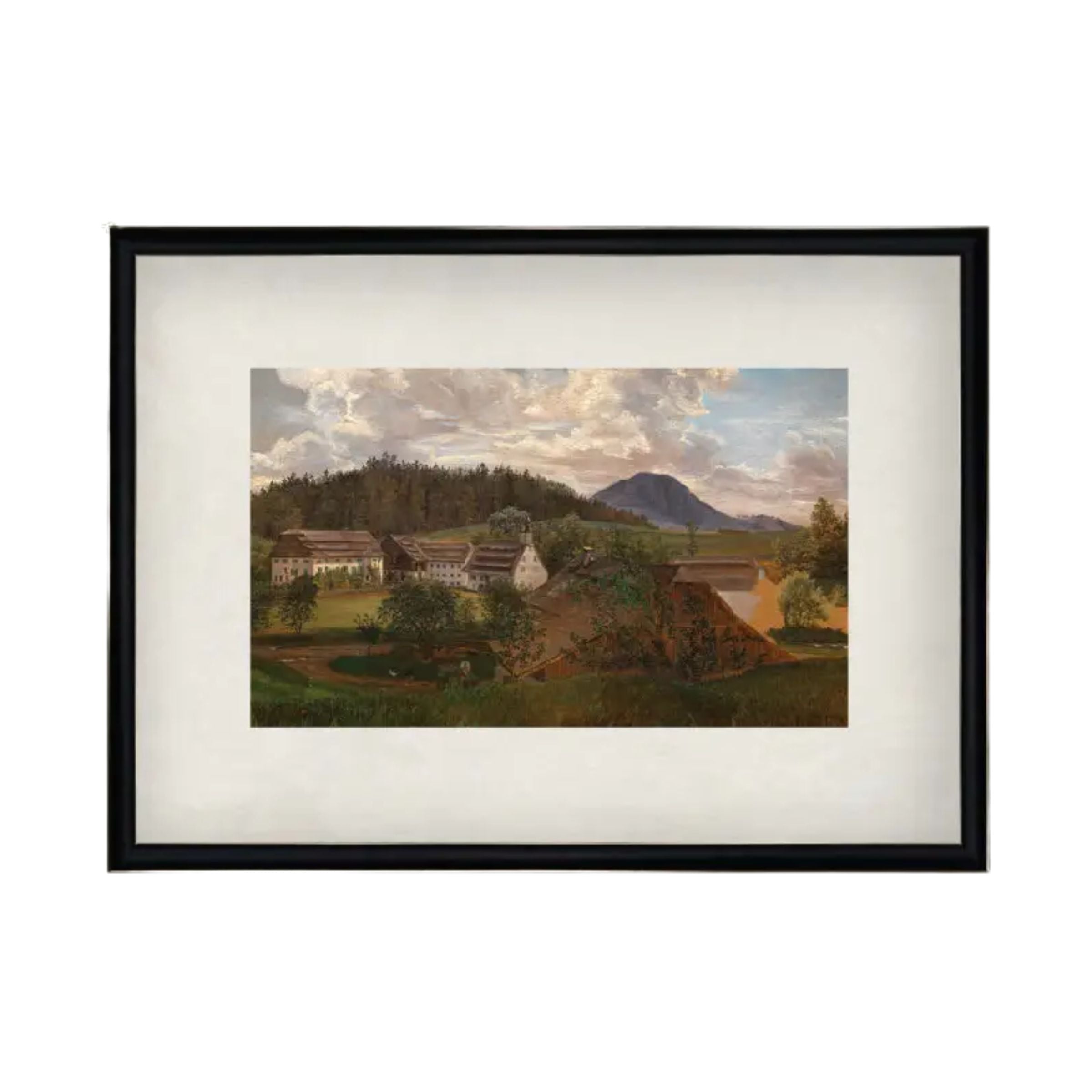 Landscape With Farmstead Framed Antique Art
