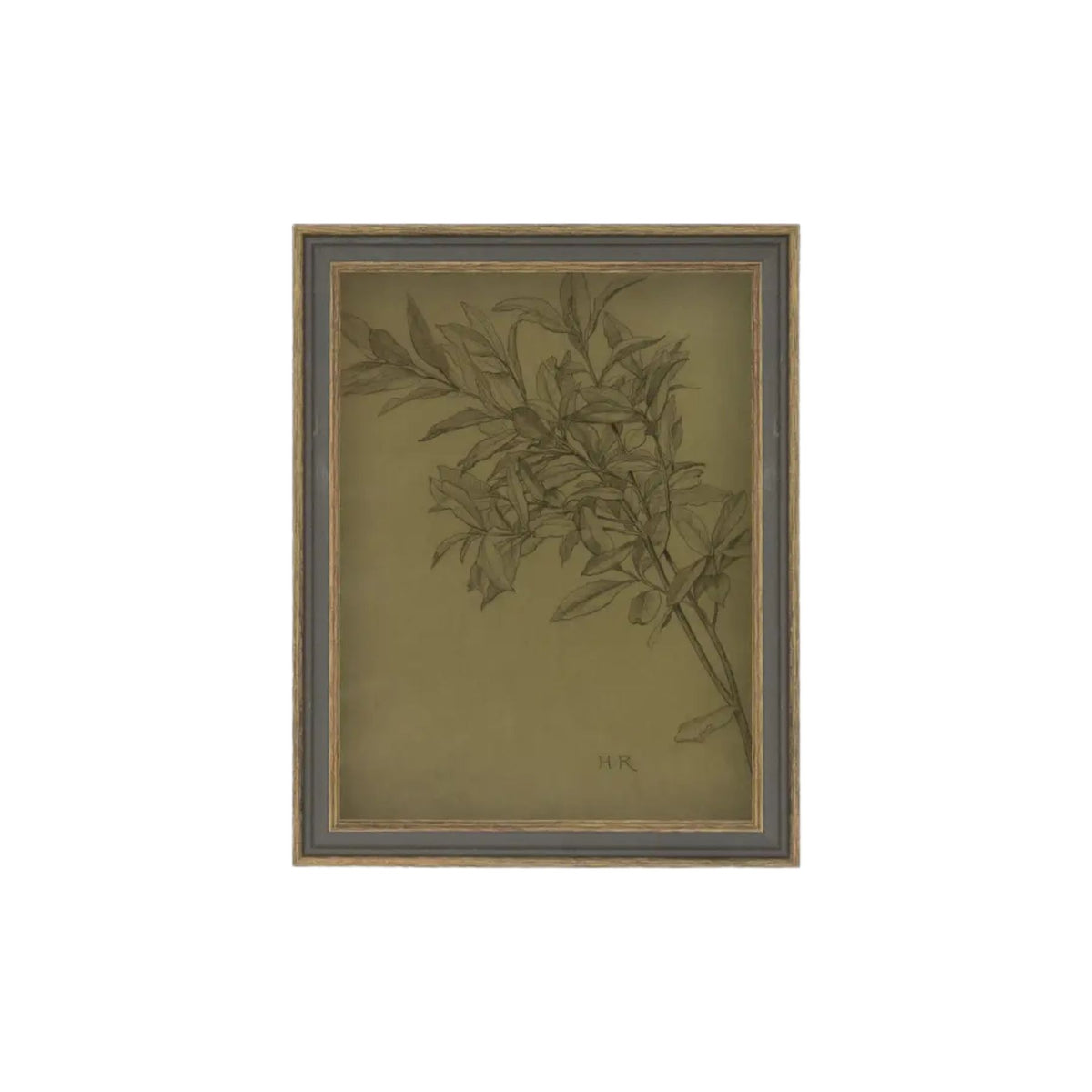 Leaves On Green Framed Antique Art