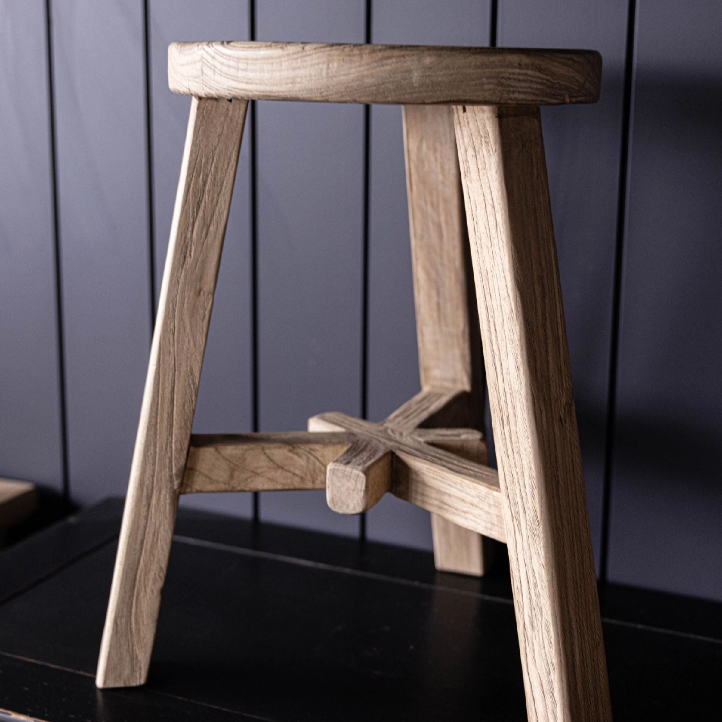 Reclaimed Elm Wood Round Stool