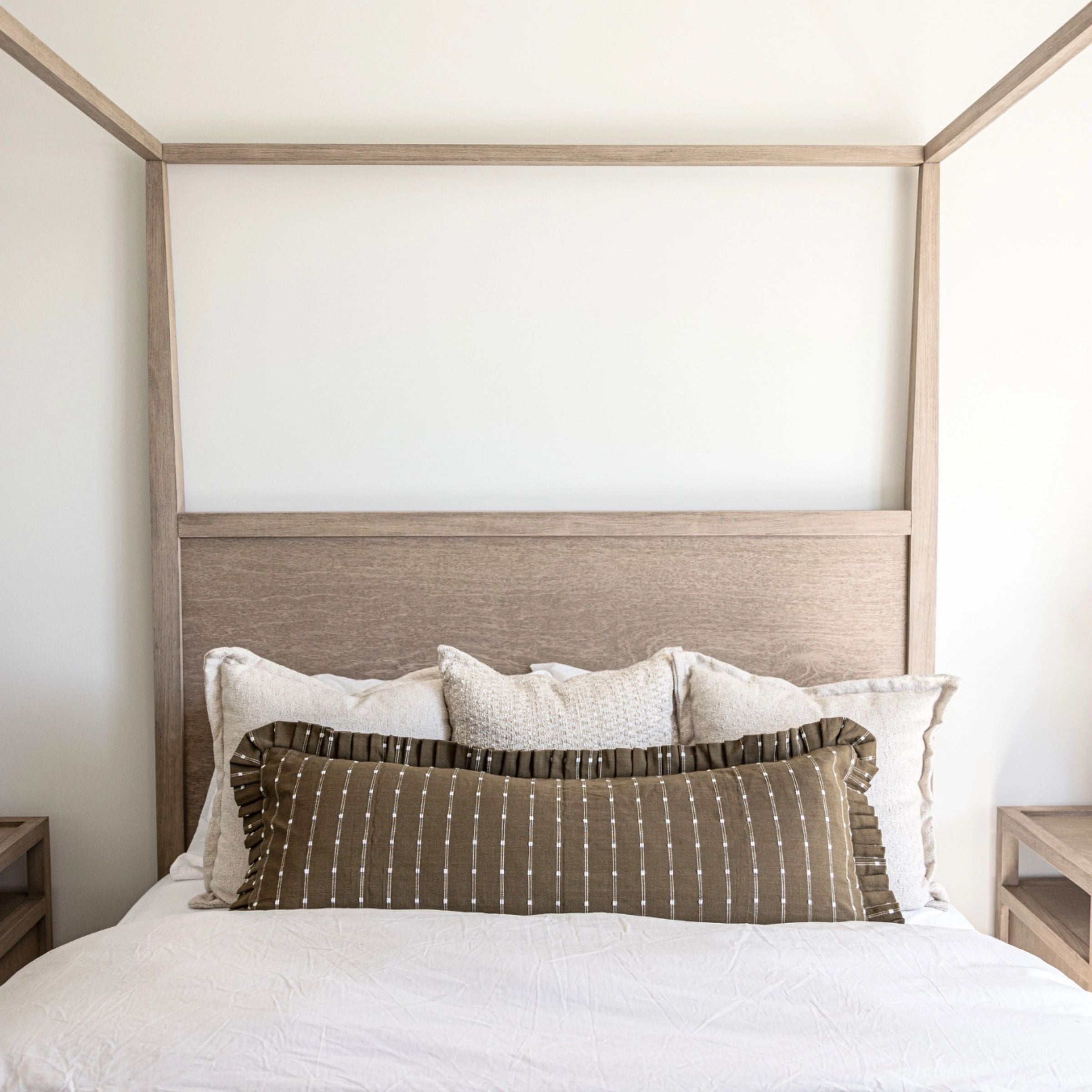 Ruffle Lumbar Embroidered Pillow | Dark Olive