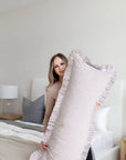 Ruffle Lumbar Striped Pillow | Brown