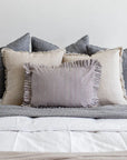 Ruffle Lumbar Striped Pillow | Brown