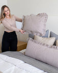 Ruffle Lumbar Striped Pillow | Brown