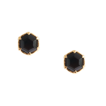 Mini Grace Hexagon Stud Earrings - Black Onyx + Gold