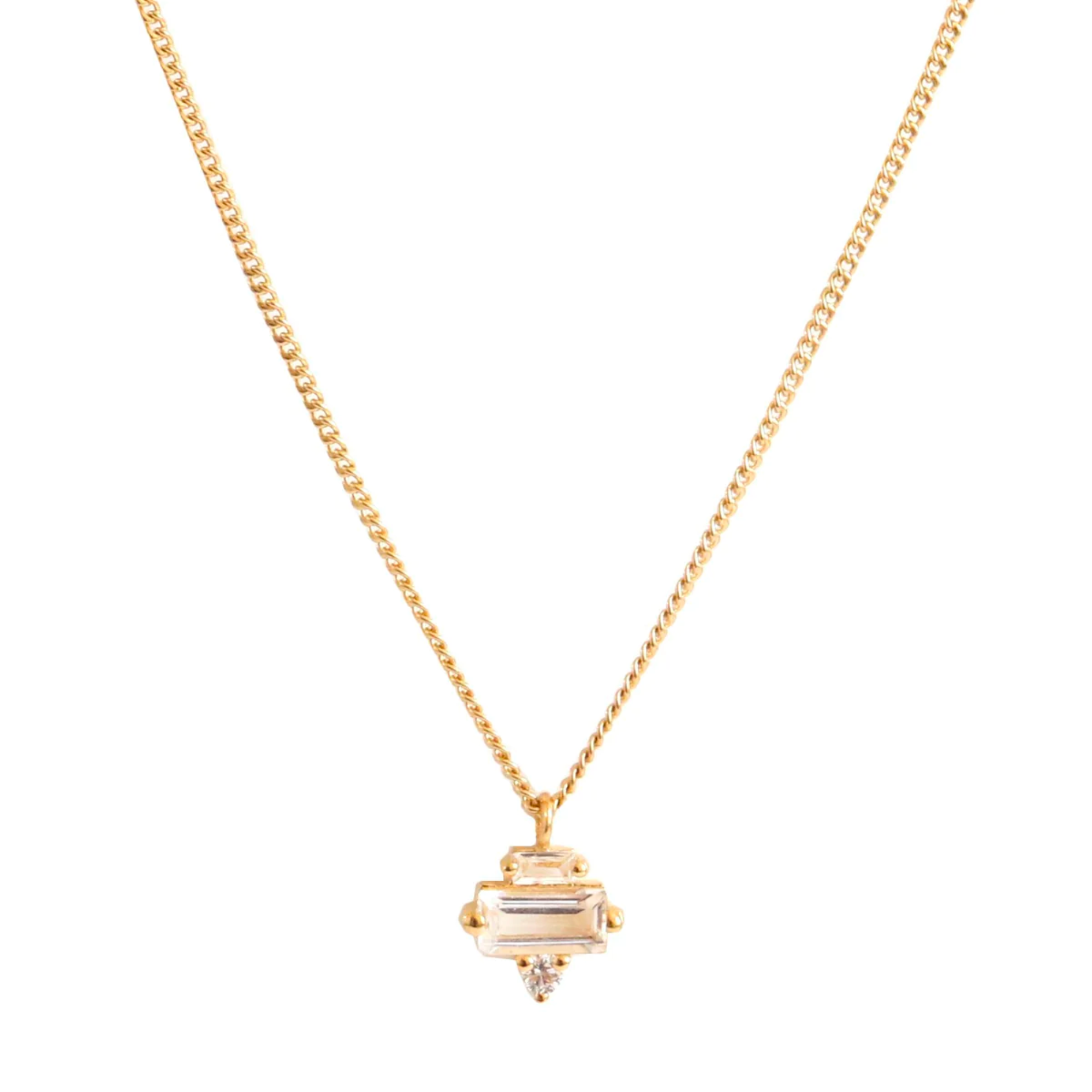 Tiny Loyal Prism Necklace - White Topaz, Cubic Zirconia + Gold