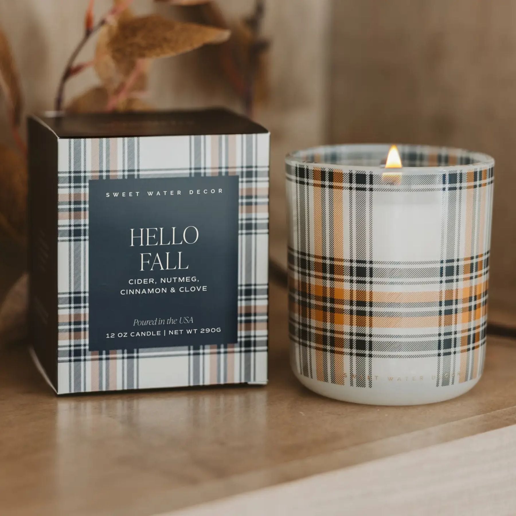 Hello Fall Plaid Boxed Candle