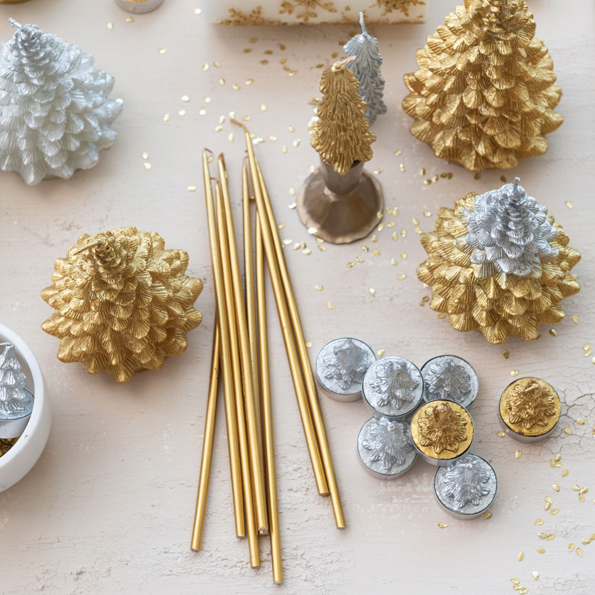 Tree Tapered Candle | Antique Gold