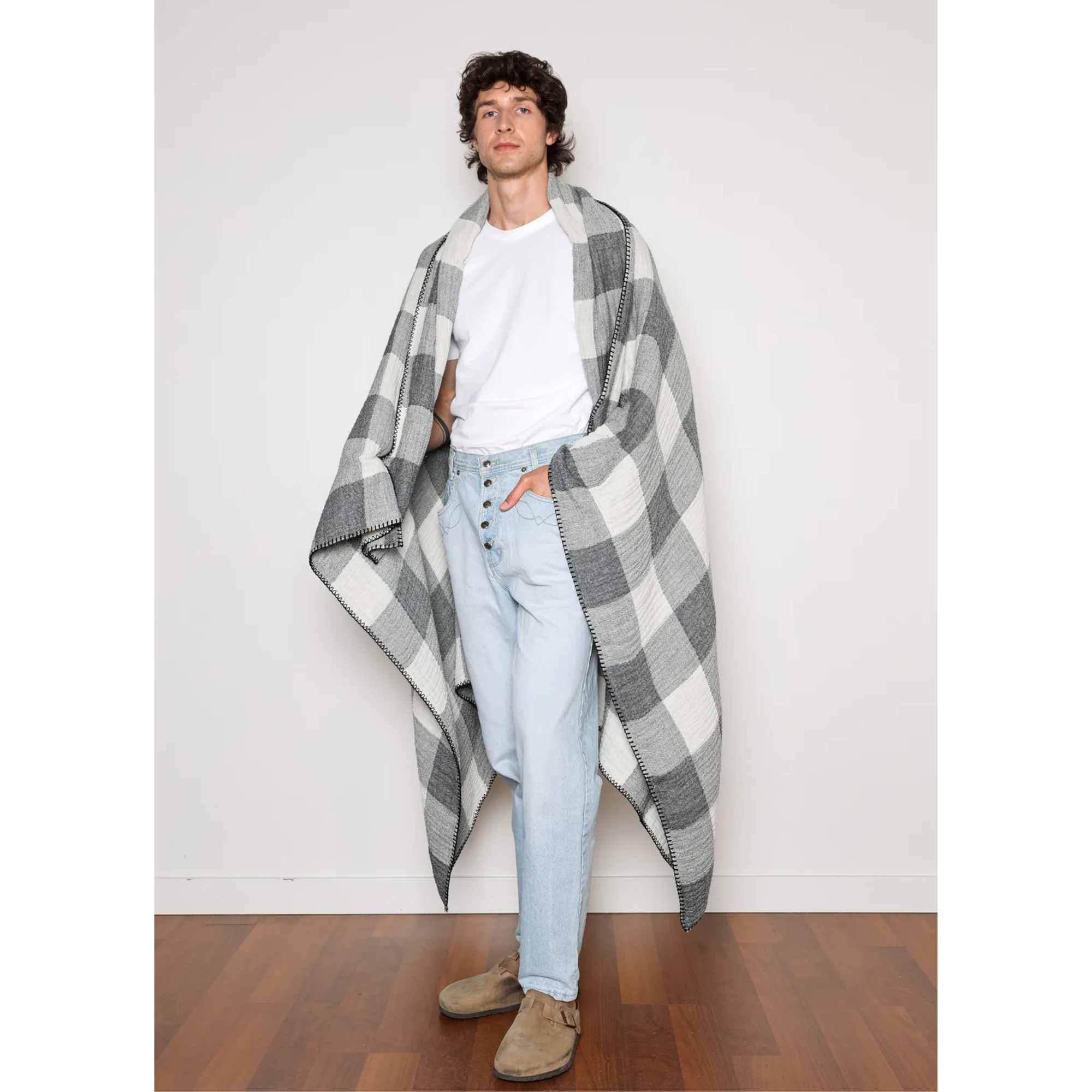 Wilder Muslin Throw Granite Plaid Simone Ivy