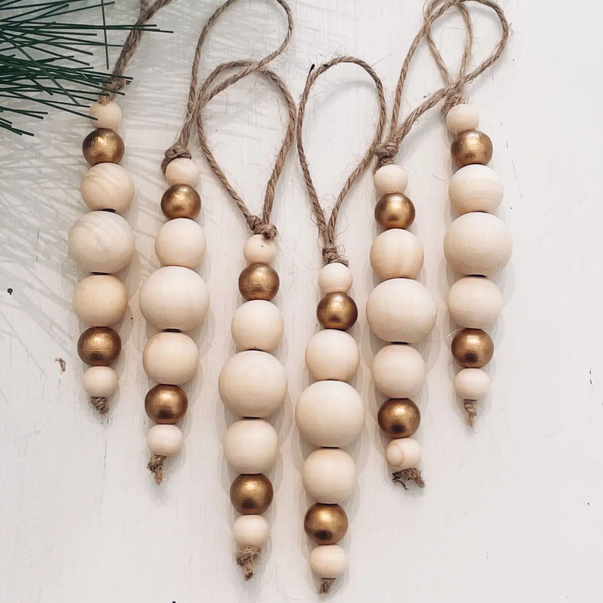 Natural &amp; Gold Bead Ornament | Set of 4