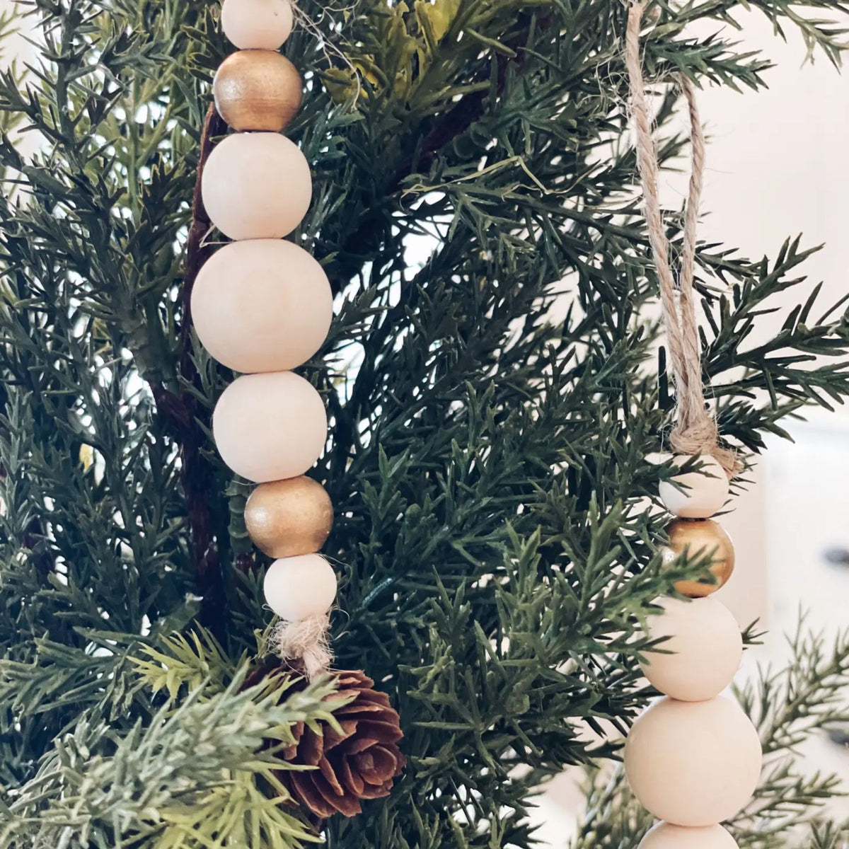 Natural &amp; Gold Bead Ornament | Set of 4